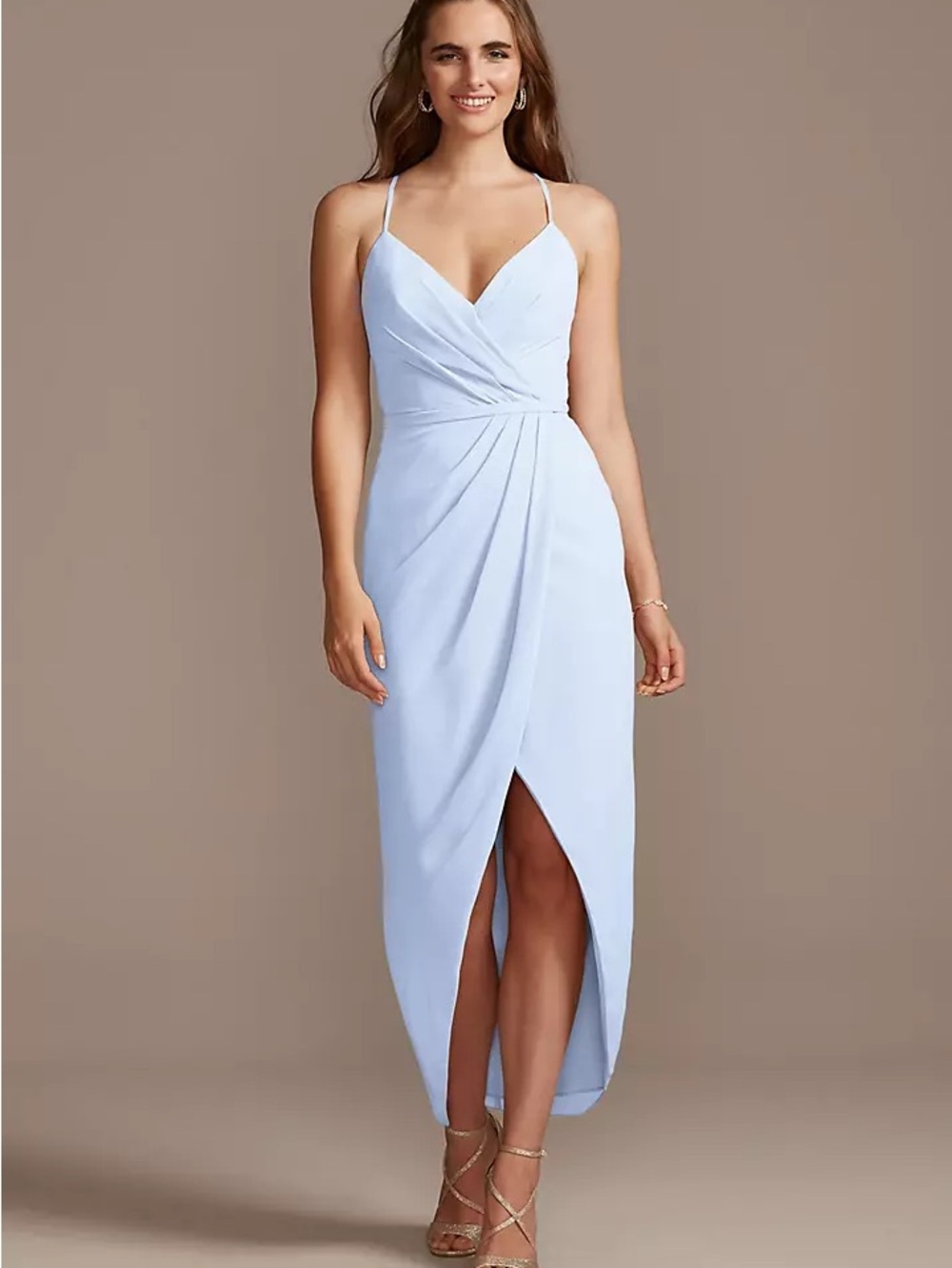 Pale Blue Wrap-Front Midi Dress